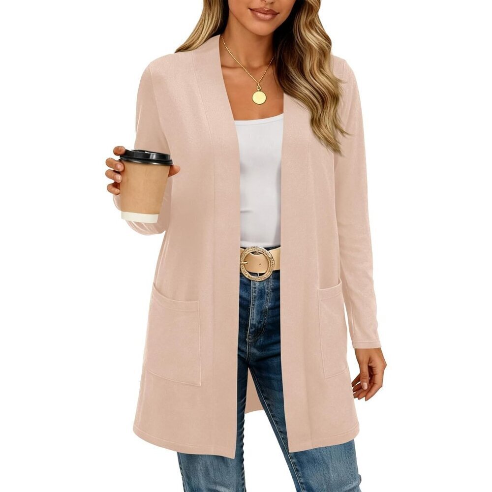 Long Cardigan Women Lightweight Fall Casual Open Front Pockets - Picture 3 of 6